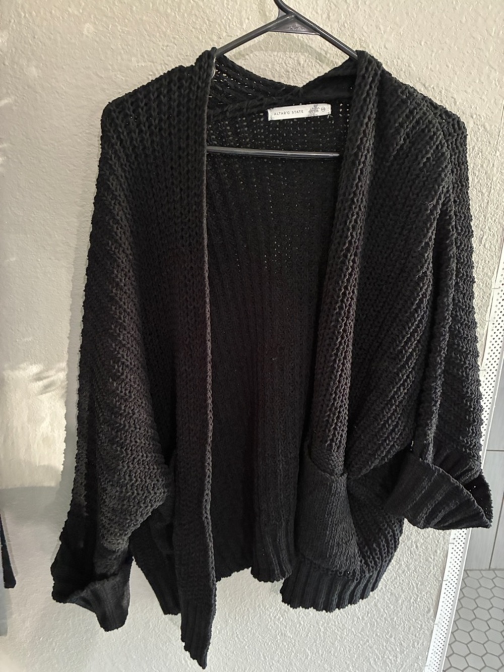 Altar’d State Oversized Black Open-Front Chunky Knit Cardigan